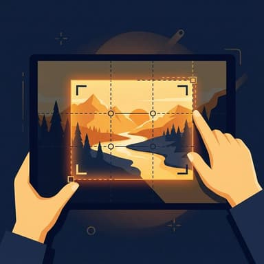 Illustration of hands using a crop tool to frame a photo