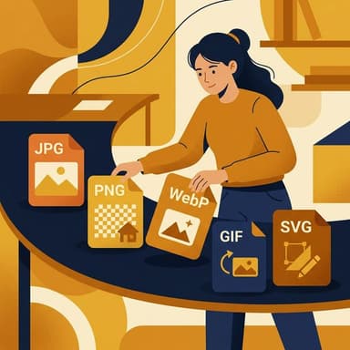 Illustration of image format icons arranged as colorful cards