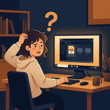 Illustration of a confused person looking at a JFIF file on their Windows computer