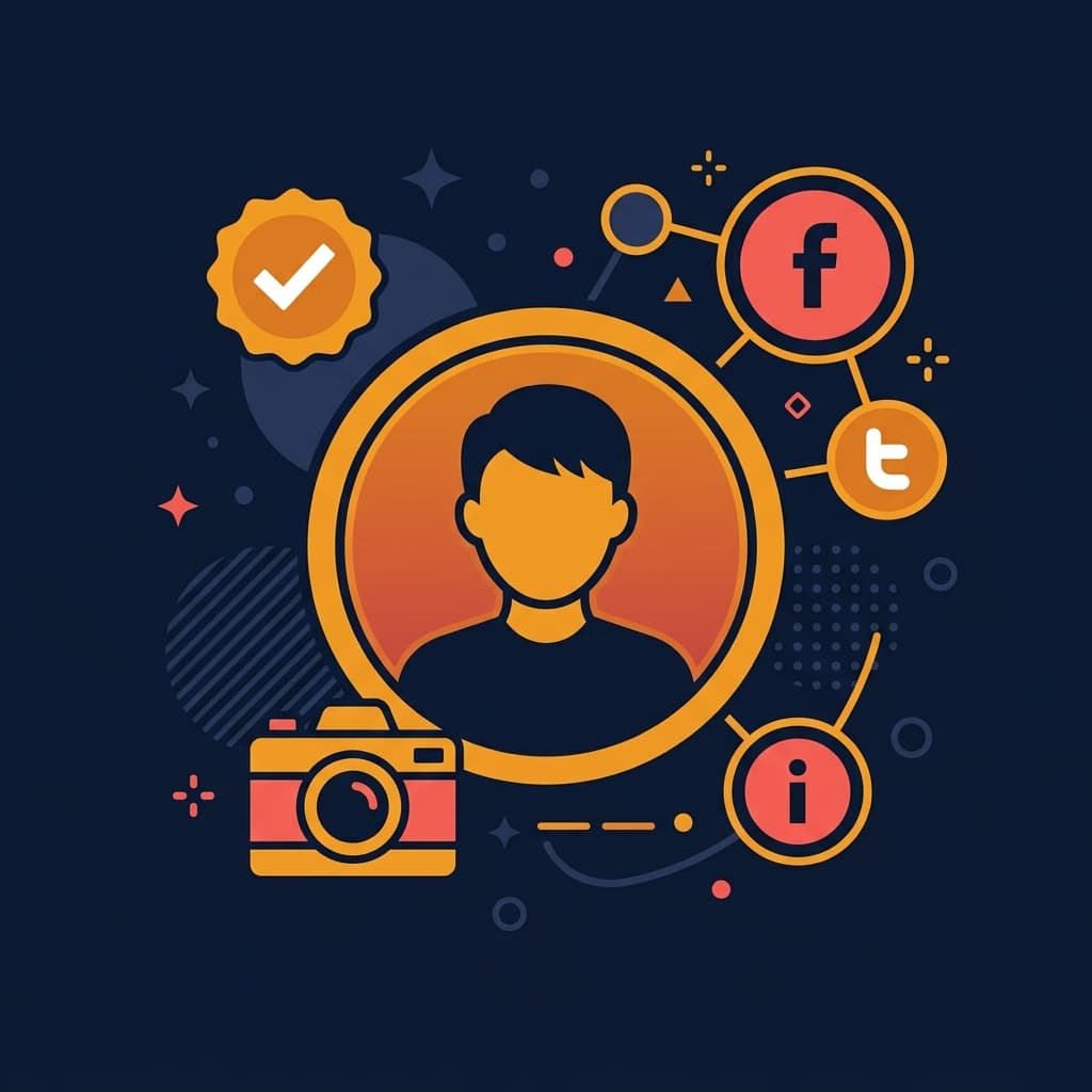 Guide to creating the perfect profile picture showing a circular avatar frame with camera and social media icons
