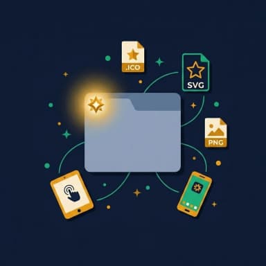 Illustration of a favicon icon in a browser tab with format file icons around it