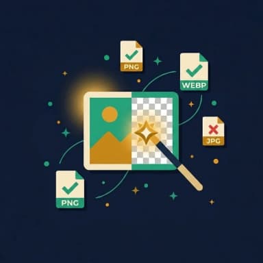 How to Make an Image Transparent (Free, No Photoshop) Illustration showing an image with a checkered transparency pattern and format icons
